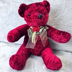 Vintage Dan Dee Collector's Choice Red Teddy Bear Plush 14" Velvet Valentine Bow